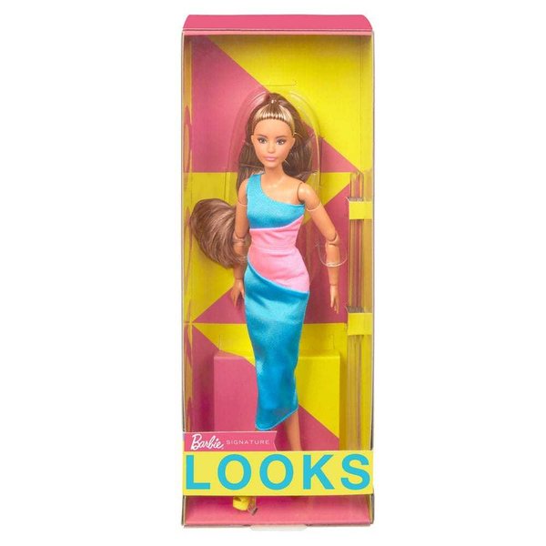 Barbie Signature Barbie Looks Puppe Model 15 Brunette Ponytail, Turquoise/Pink Dress